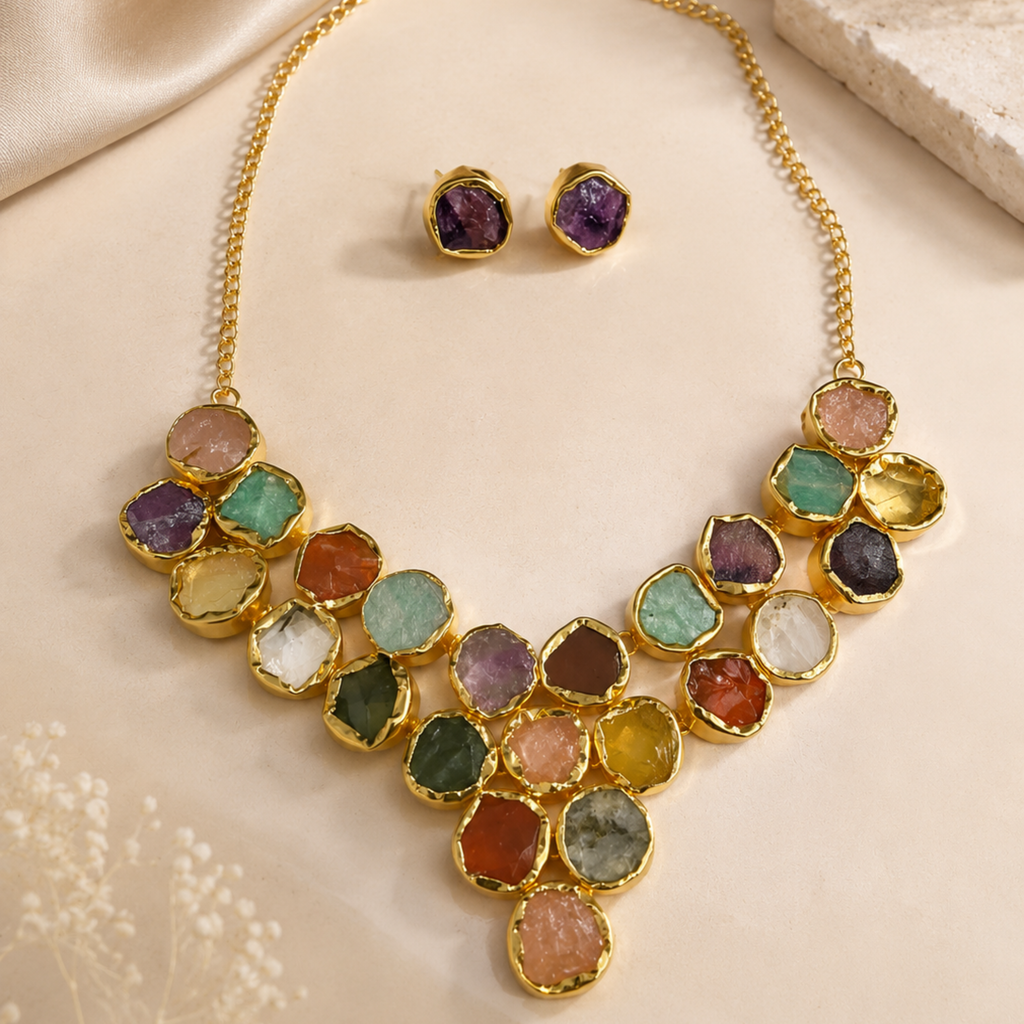 The Painted Garden Necklace & Studs Set