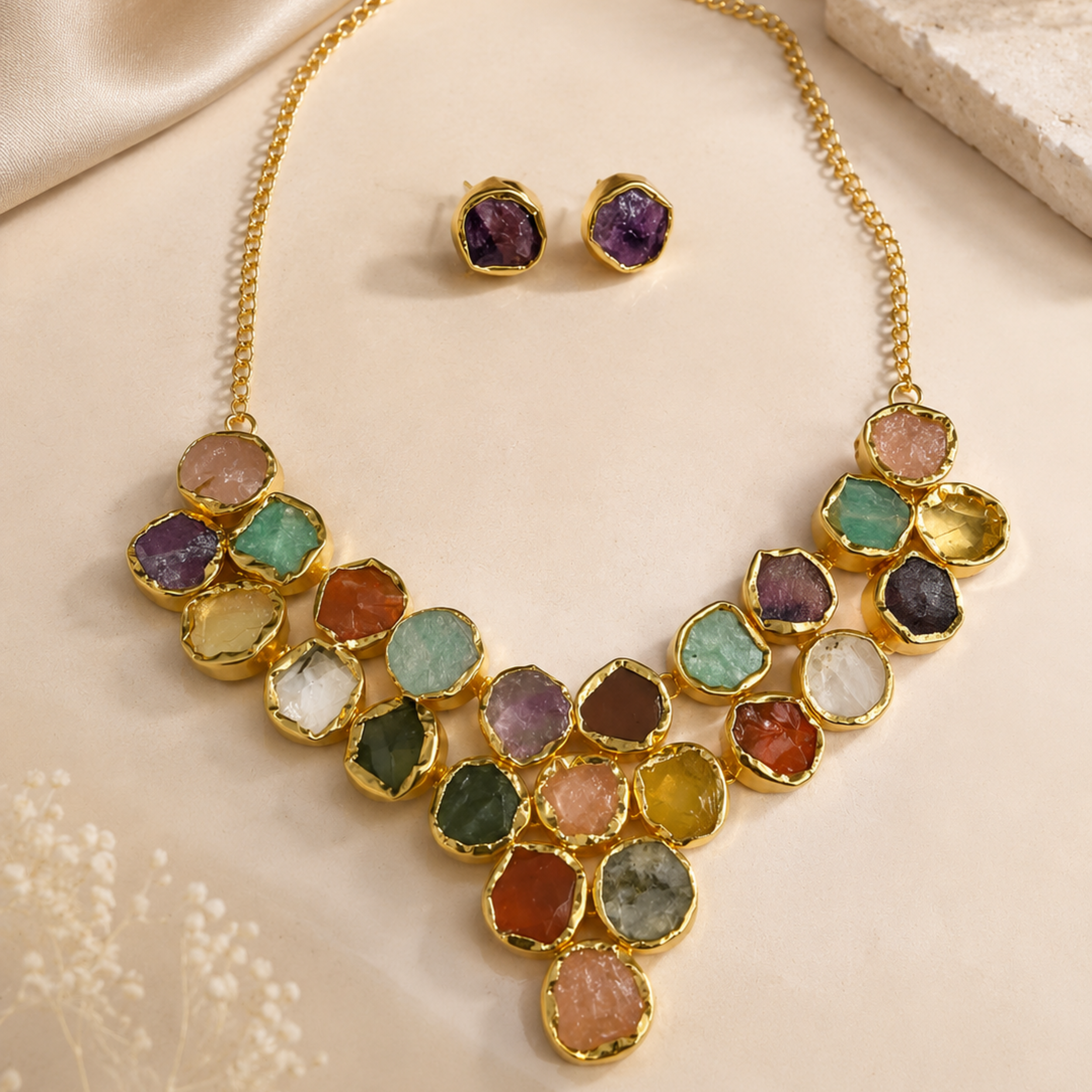 The Painted Garden Necklace & Studs Set