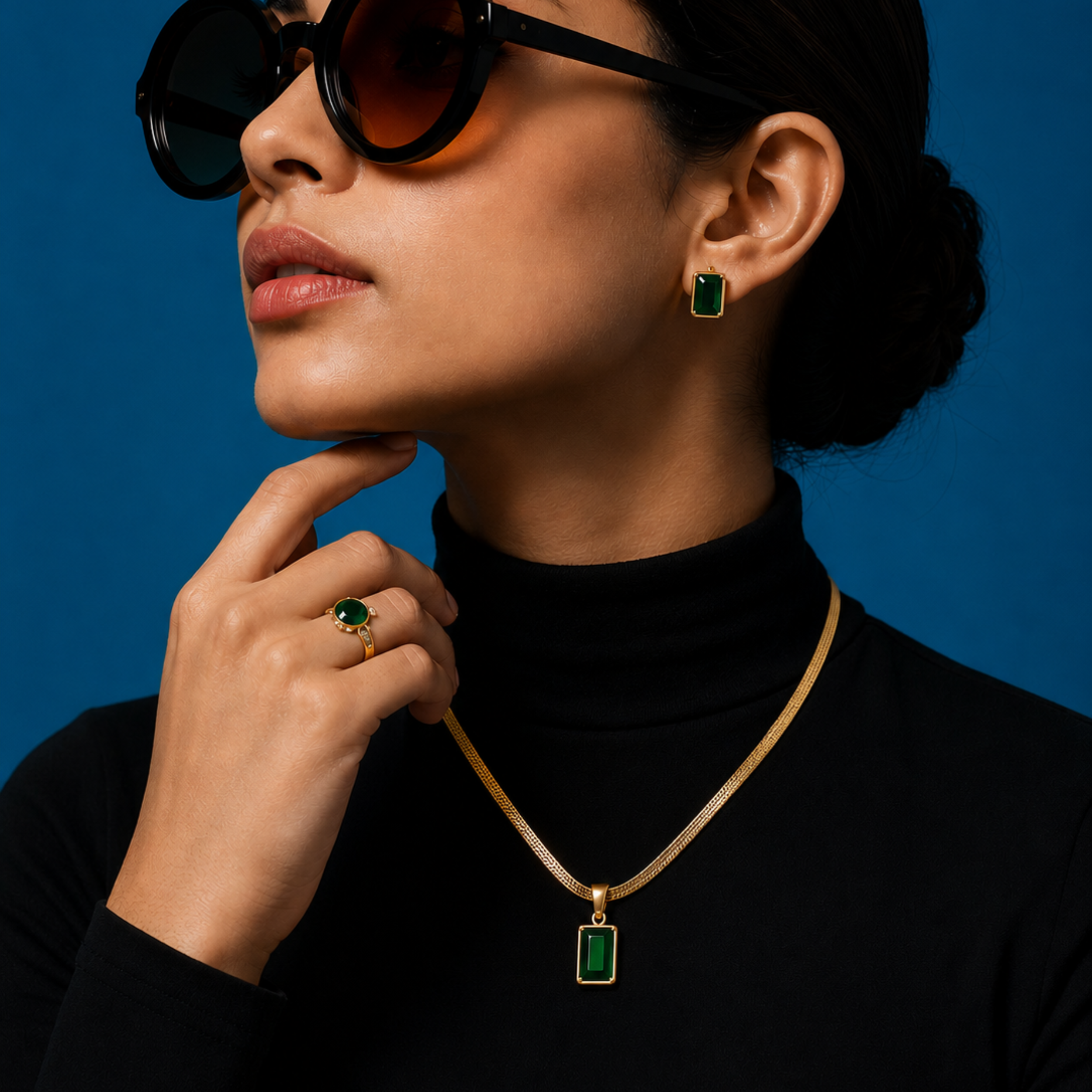 The Emerald Edit Necklace, Ring, & Studs Set